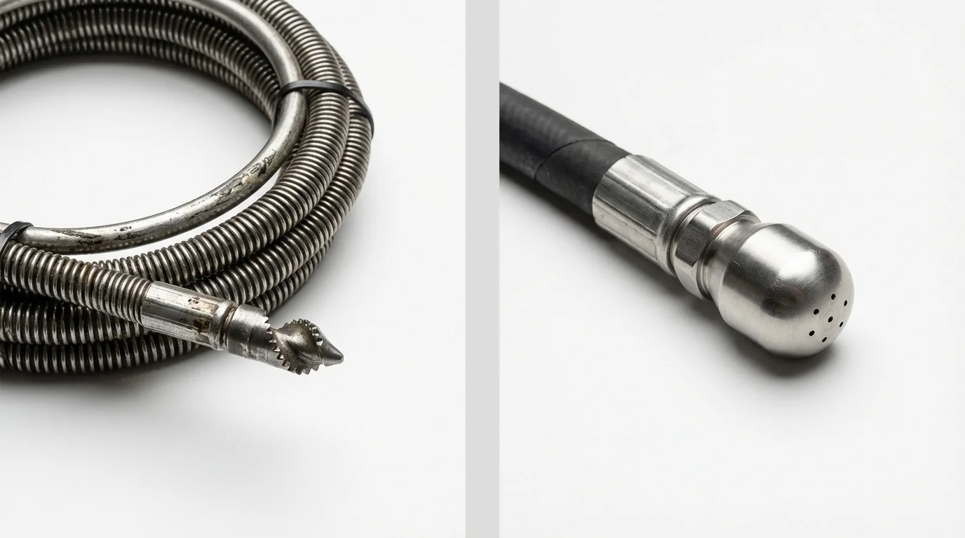 Drain snake cable and hydro jetting nozzle used for drain cleaning in Thousand Oaks, CA