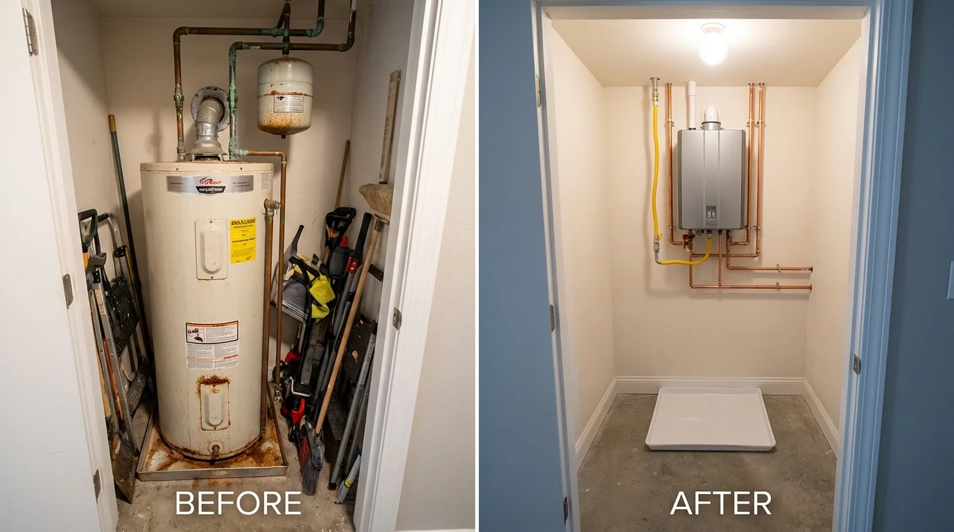 Tank water heater versus wall-mounted tankless unit comparison for Thousand Oaks, CA homeowners